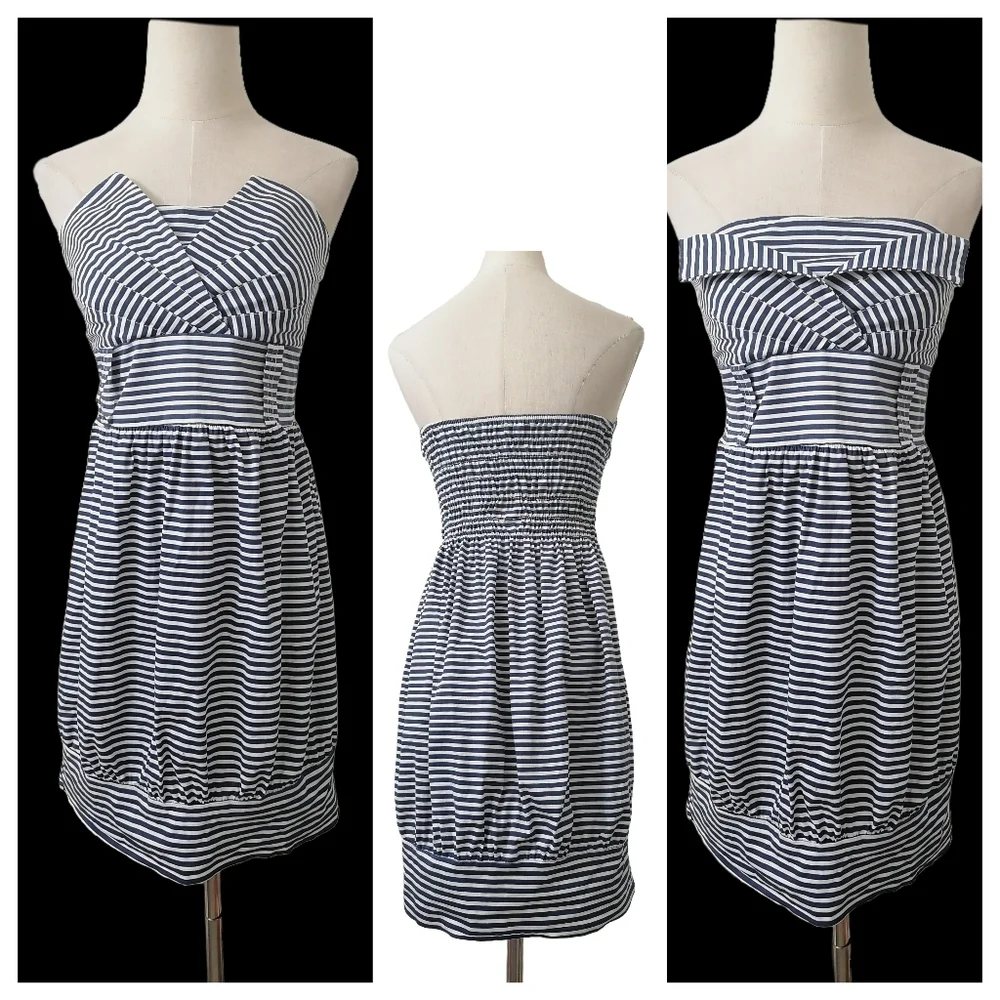 - fits S, blue white stripes thick cotton material  strapless dress - Picture 6 of 6